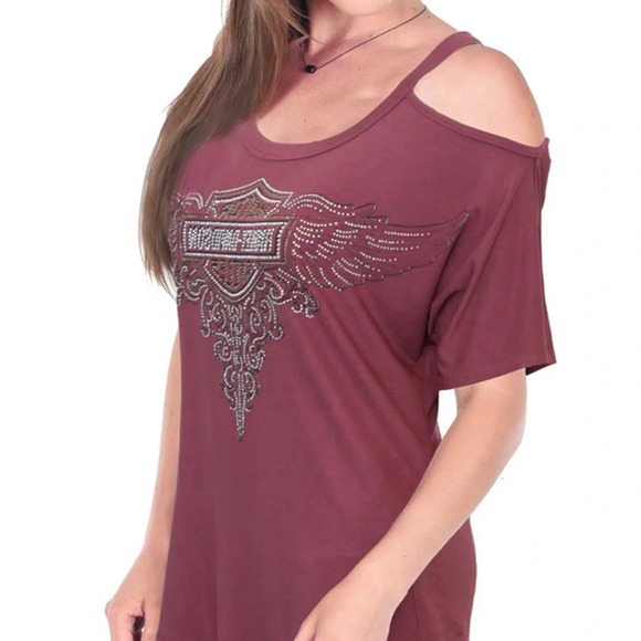 Harley-Davidson® Women's Winged B&S Cold Shoulder Short Sleeve Tee 
Never worn - Picture 1 of 3